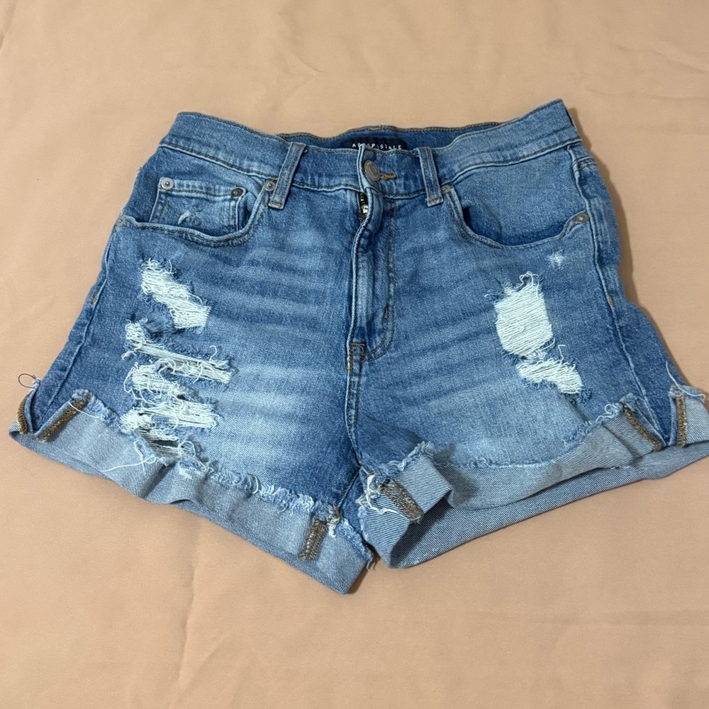Aeropostale Distressed Blue Rolled-Hem Denim Shorts